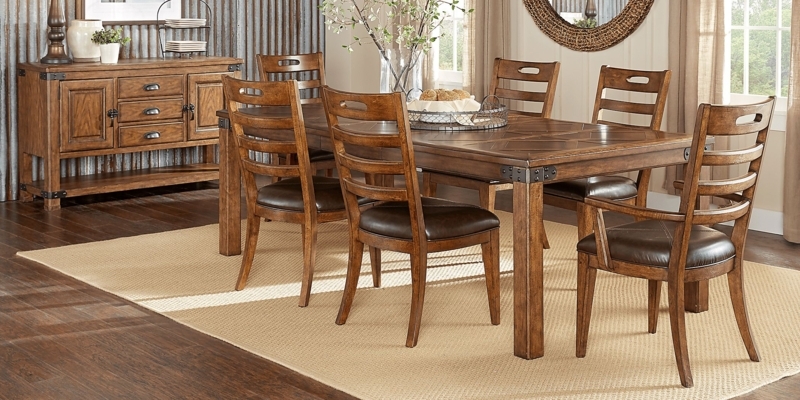 Dark Wood Rustic 5-Piece Dining Set with Leather Seats