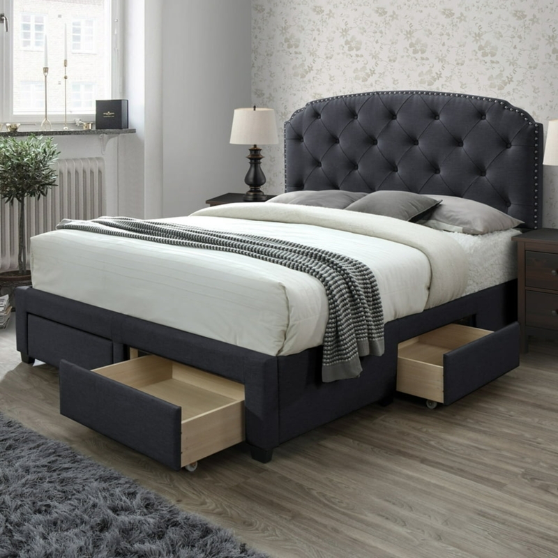 DG Casa Argo Tufted Upholstered Panel Bed Frame with Storage Drawers ...