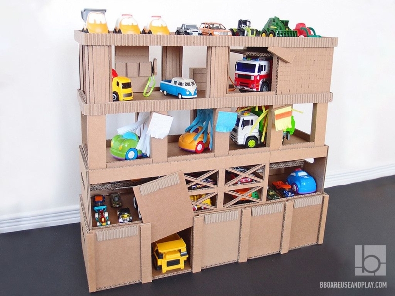 DIY Cardboard Toy Car Garage for Kids