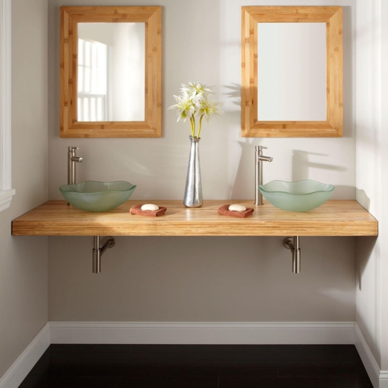 Diy Custom Floating Bathroom Vanity Design In Solid Natural Bamboo With ...