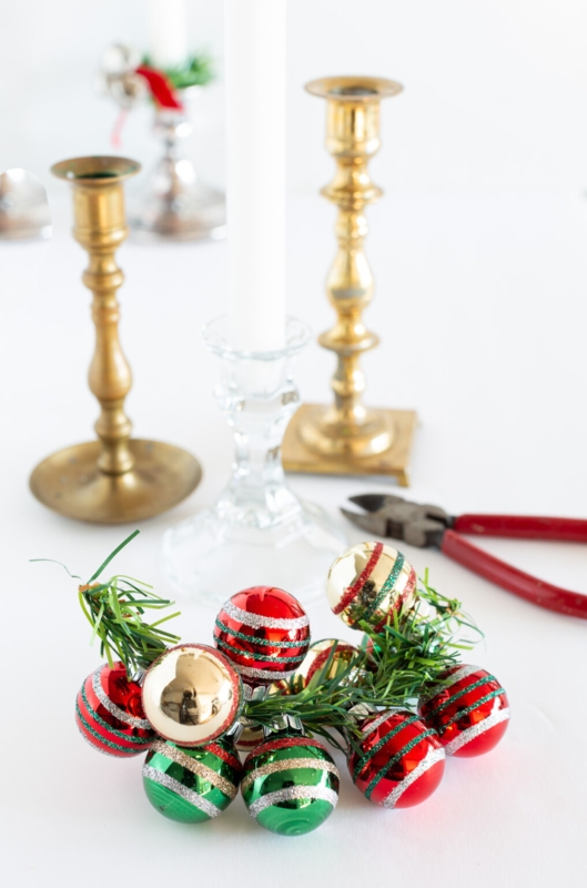 DIY Festive Christmas Taper Candle Rings with Ornaments