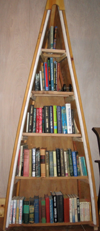 DIY Rustic Canoe-Shaped Wooden Bookcase