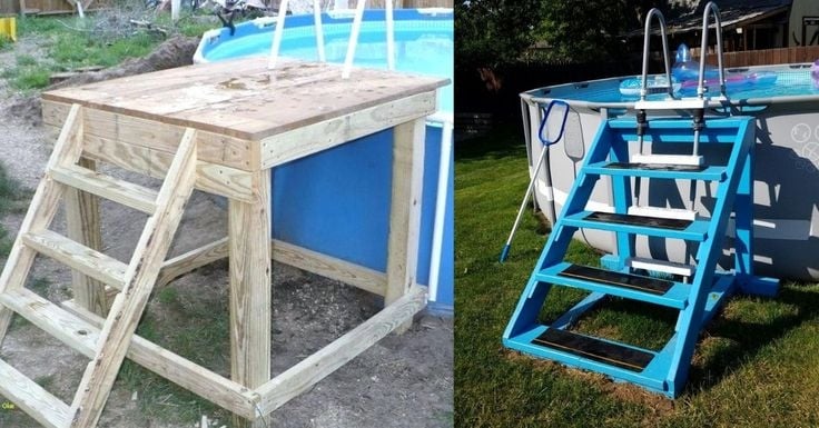 DIY Wooden Above Ground Pool Platform and Steps