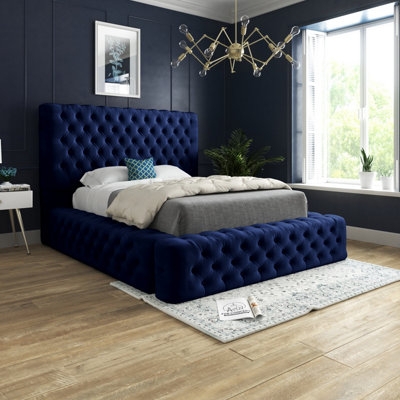 DS Living Cambridge Upholstered Soft Plush Blue Velvet Bed Frame 3FT ...