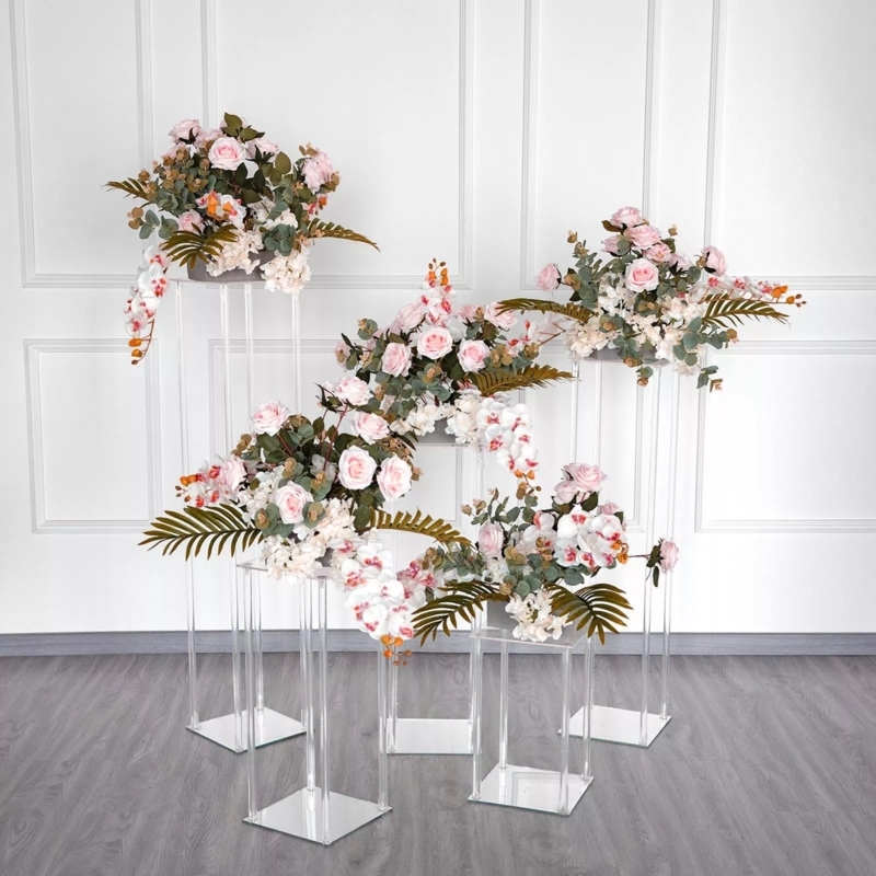 Elegant Acrylic Flower Stand Pedestals with Pink Roses