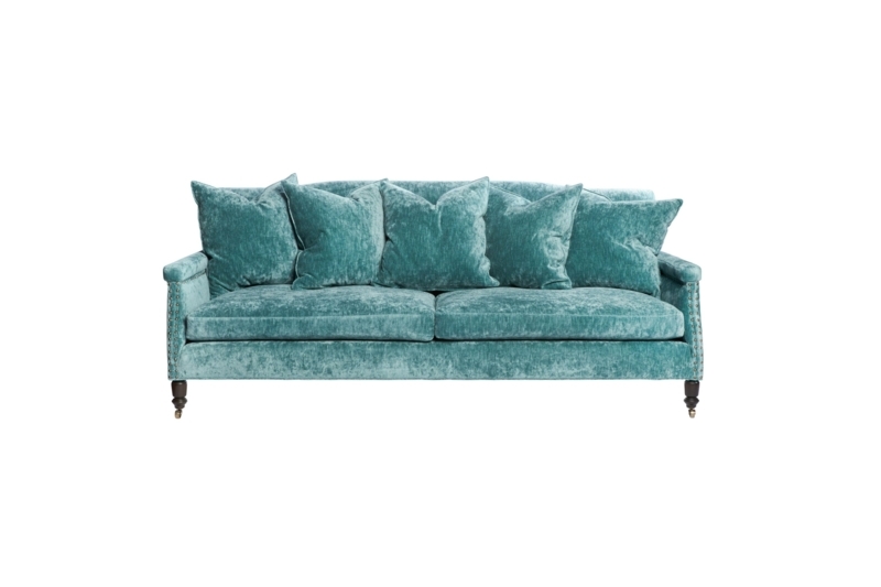 Elegant Aqua Velvet Sofa with Plush Cushions