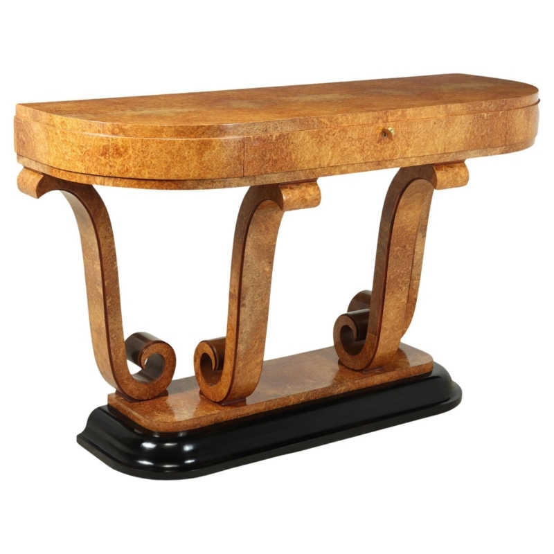 Elegant Art Deco Burl Wood Console Table