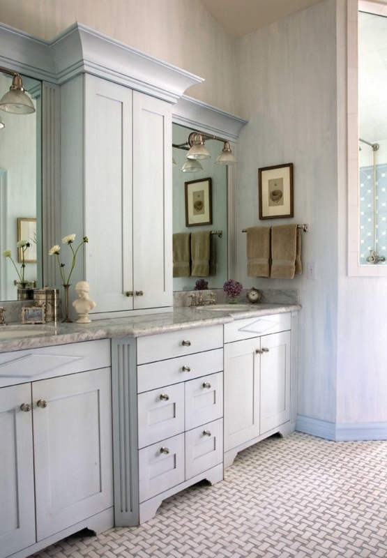 Elegant Bathroom Double Vanity with Center Storage Tower