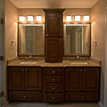 Elegant Bathroom Vanities with Central Storage Tower