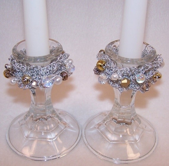 Elegant Beaded Taper Candle Rings for Festive Decor