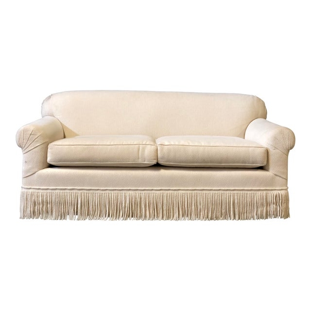 Elegant Beige Fringe Bottom Sofa for Living Room