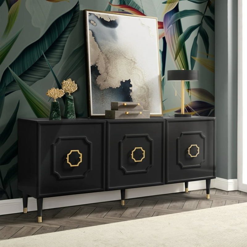 Elegant Black Sideboard Buffet with Gold Accents