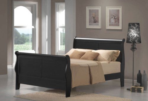 Elegant Black Sleigh Queen Bed in Modern Bedroom
