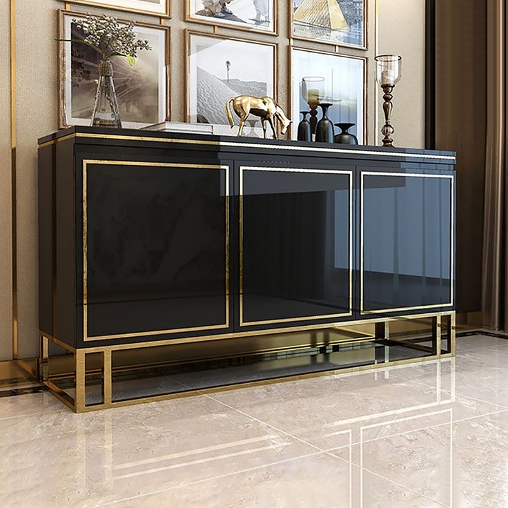 Elegant Black Wood Sideboard with Gold Accents