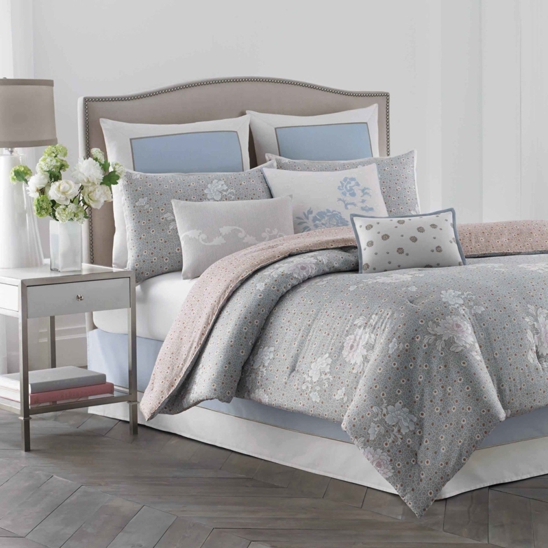 Elegant Blue and Gray Floral Bedding Set