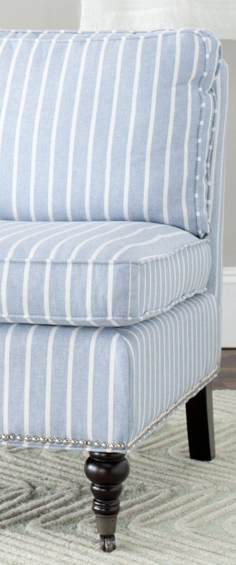 Elegant Blue and White Striped Sofa Detail