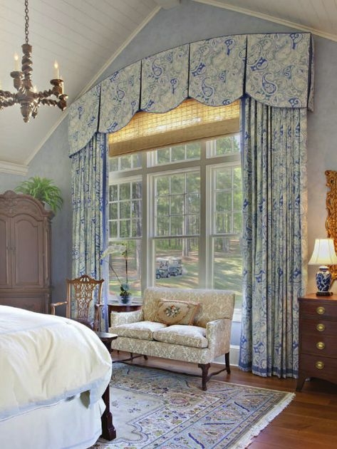 Elegant Blue Floral Transom Window Treatments