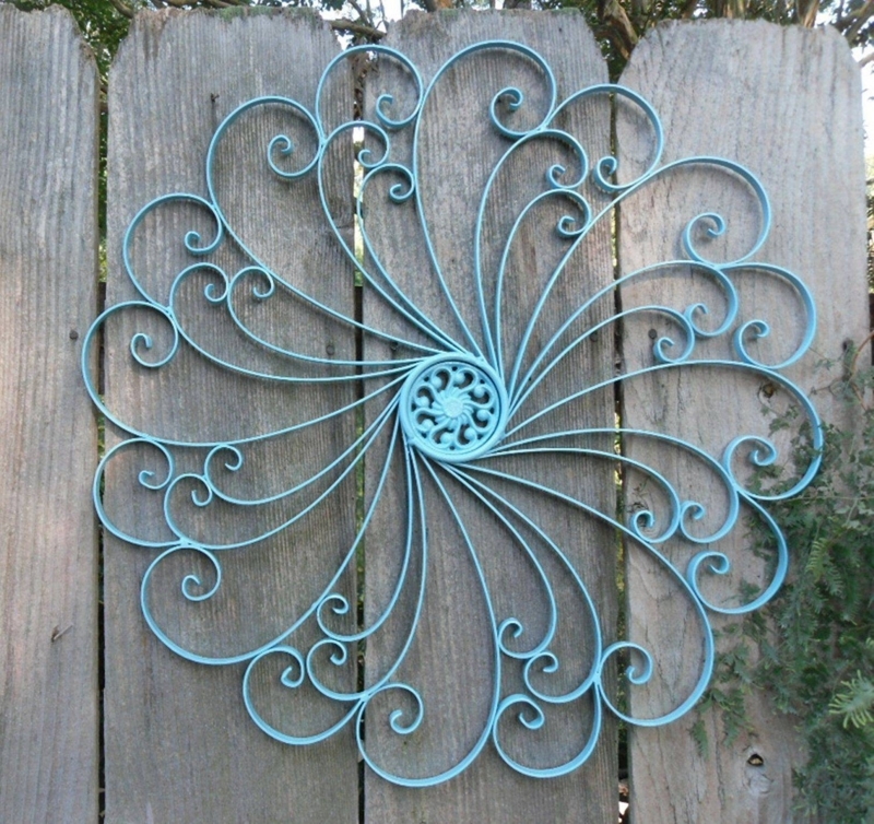 Elegant Blue Wrought Iron Garden Wall Art