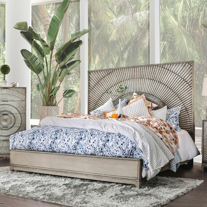 Elegant Boho Bed Frame with Sunburst Headboard