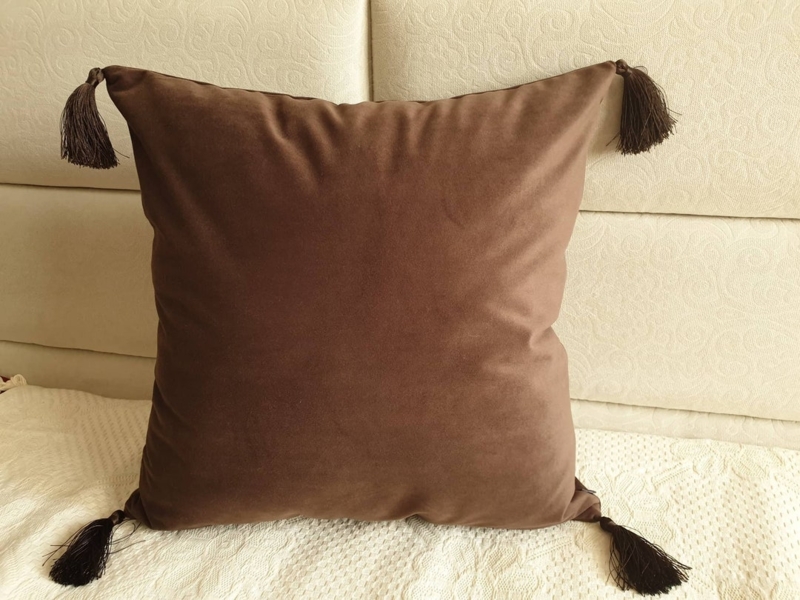 Elegant Brown Pillow Cover with Tassels Design