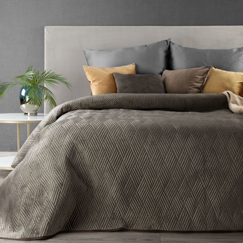 Elegant Brown Velvet Bed Throw with Pillows