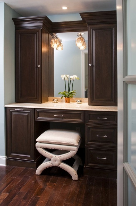 Elegant Built-In Makeup Vanity with Dark Wood Cabinets