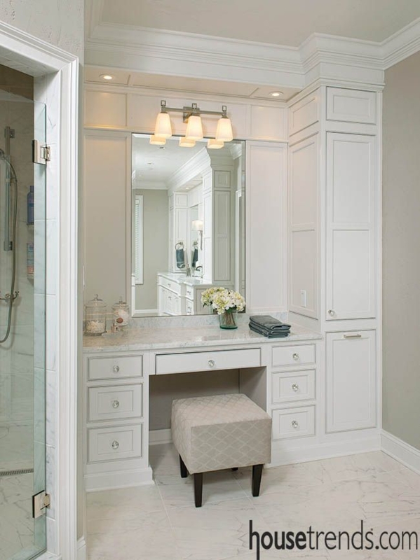 Elegant Built-In White Makeup Vanity with Storage