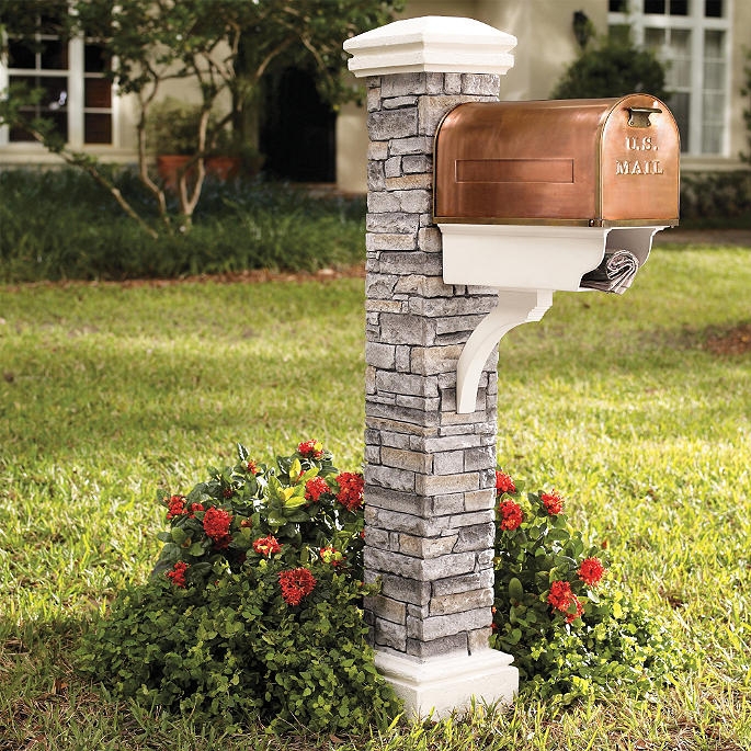 Elegant Cast-Stone Mailbox Post with Copper Mailbox