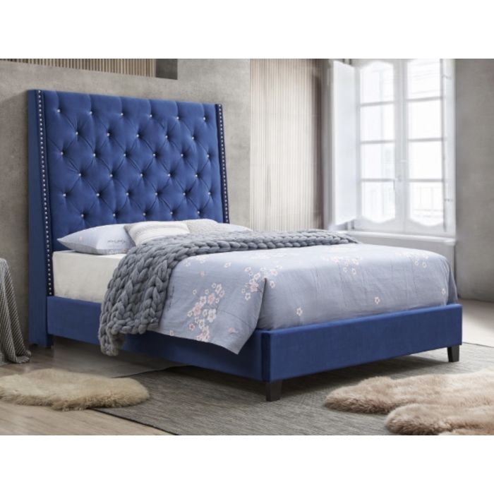 Elegant Chantilly Blue Velvet Tufted Bed Frame