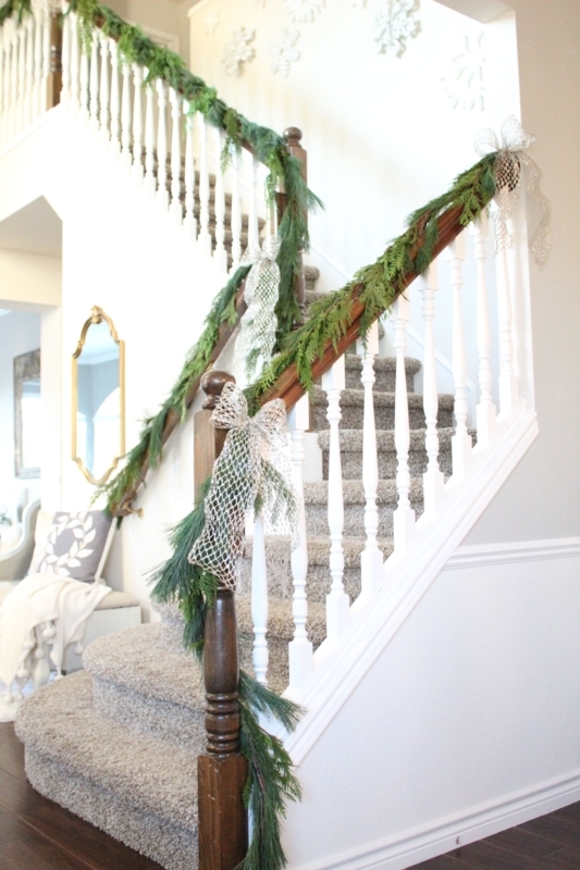 Elegant Christmas Garland Decorating Stair Banister