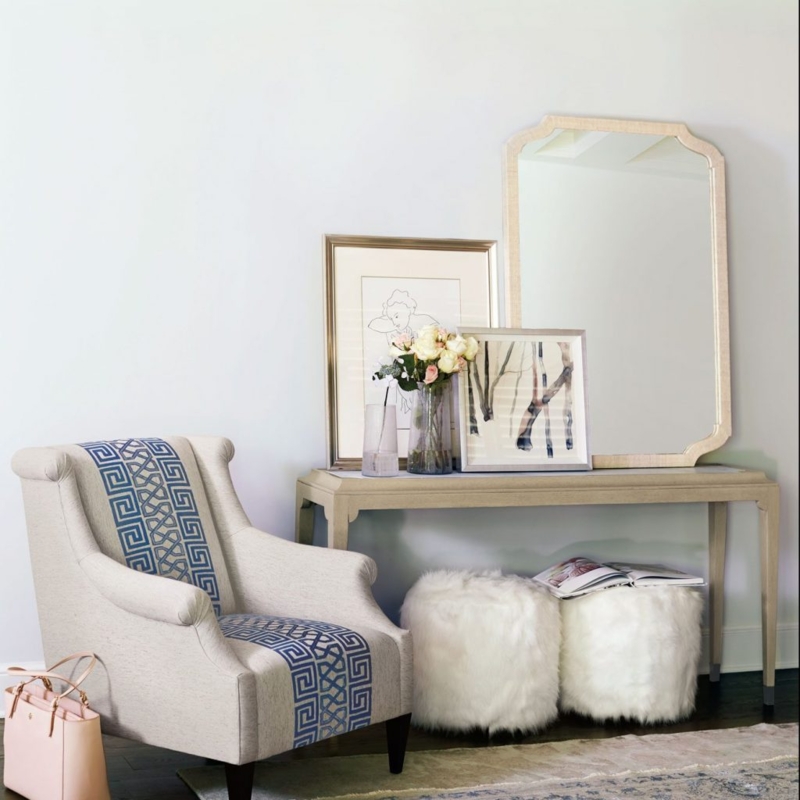 Elegant Console Table with Cozy Fur Ottomans