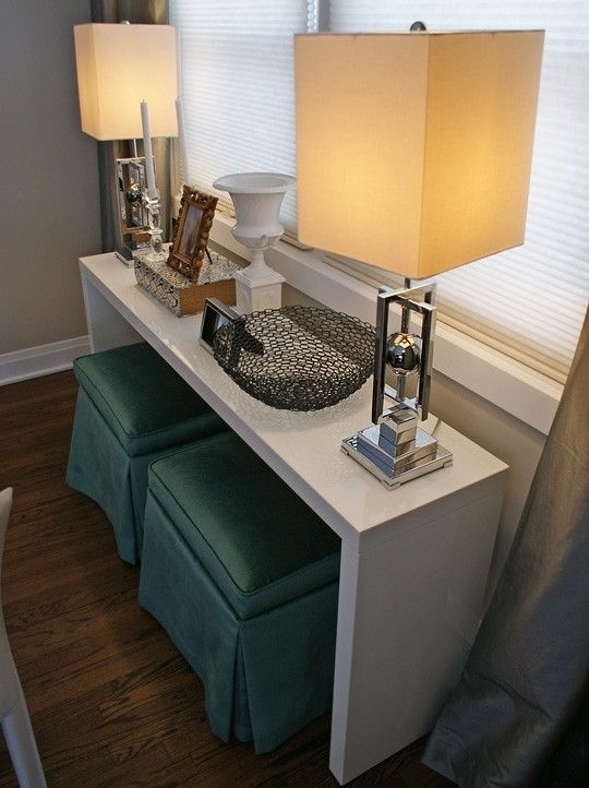 Elegant Console Table with Upholstered Ottomans
