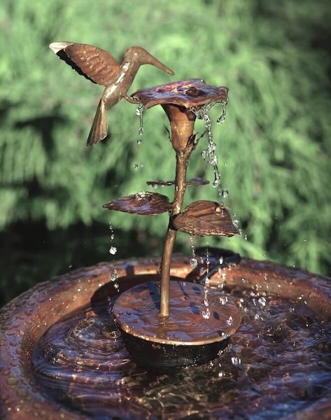 Elegant Copper Hummingbird Birdbath Fountain