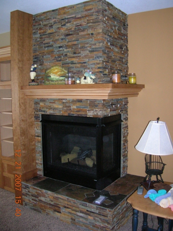 Elegant Corner Stone Fireplace Mantel Design