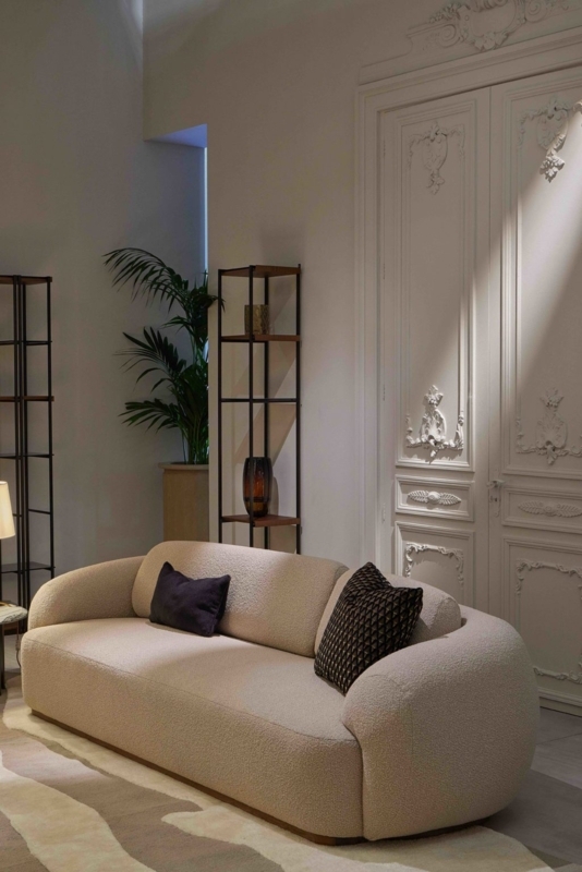 Elegant Curved Coral Sofa by Paolo Castelli