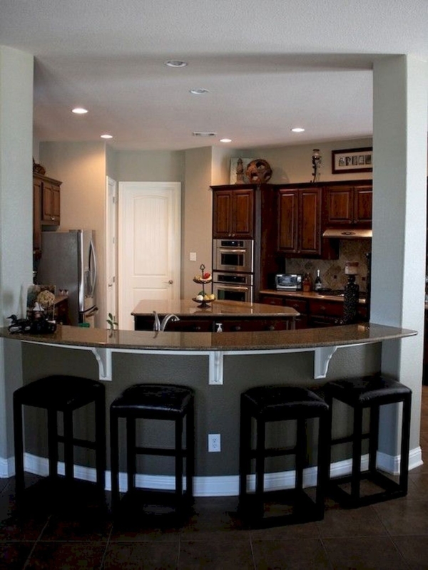 Elegant Curved Home Bar with Dark Wood Stools