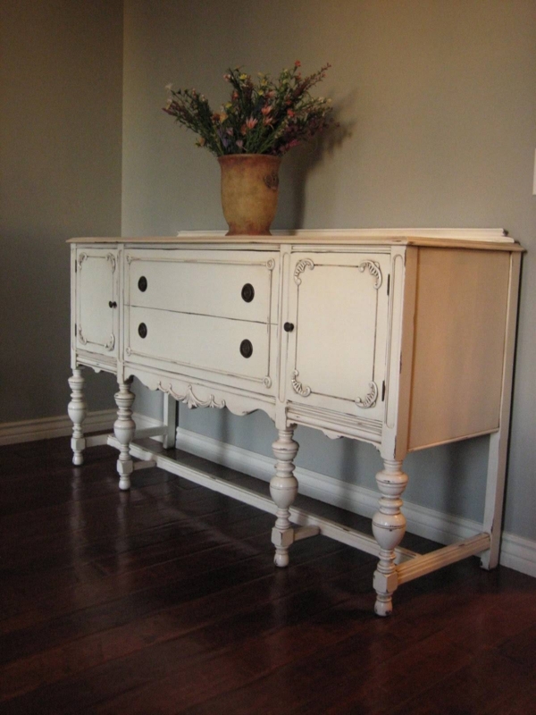 Elegant Distressed White French Country Sideboard