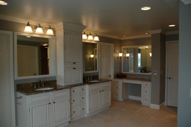 Elegant Double Vanity with Center Storage and Makeup Station
