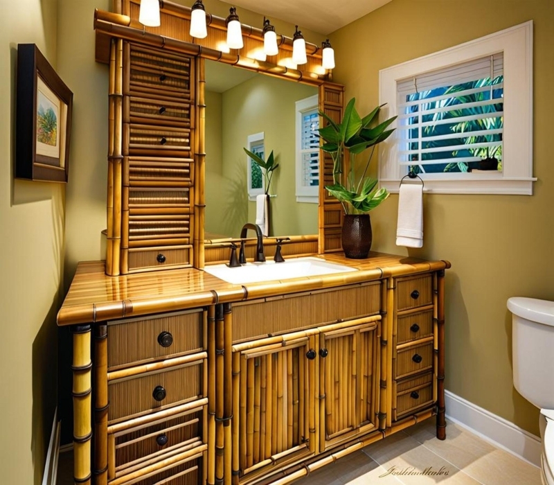 Elegant Faux Bamboo Bathroom Vanity with Mirror