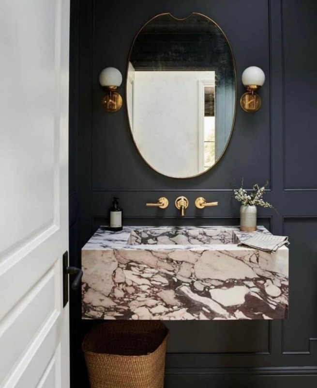 Elegant Floating Marble Sink with Brass Accents