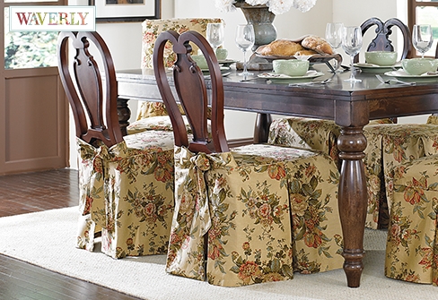 Elegant Floral Slipcovered Dining Chairs