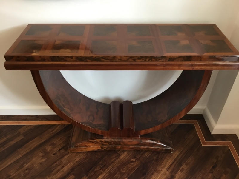 Elegant French Art Deco Walnut Console Table