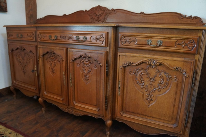 Elegant French Country Carved Wood Sideboard