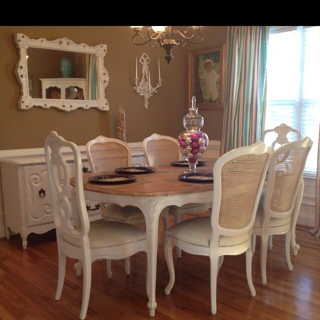 Elegant French Country Dining Room Set with Cane Chairs