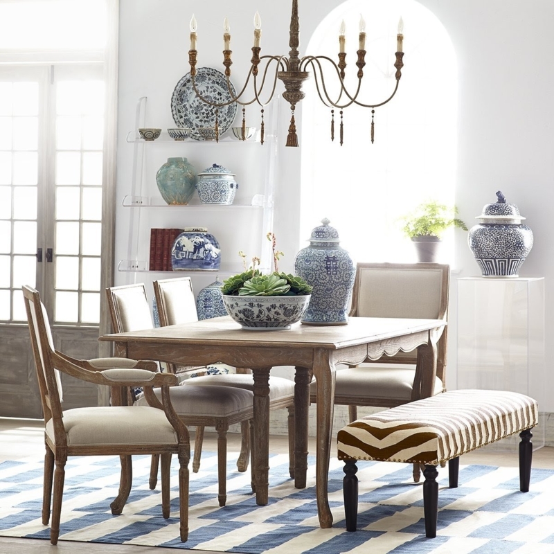 Elegant French Country Dining Room with Blue Accents