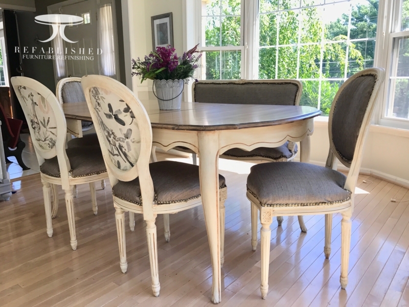 Elegant French Country Dining Set with Floral Chairs