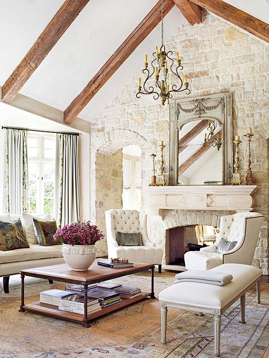 Elegant French Country Fireplace Living Room