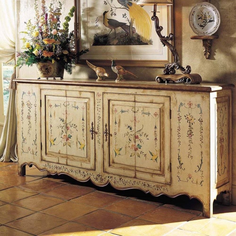 Elegant French Country Sideboard with Floral Detailing