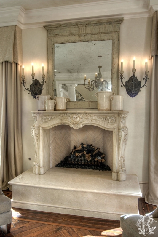 Elegant French Country Stone Fireplace Design