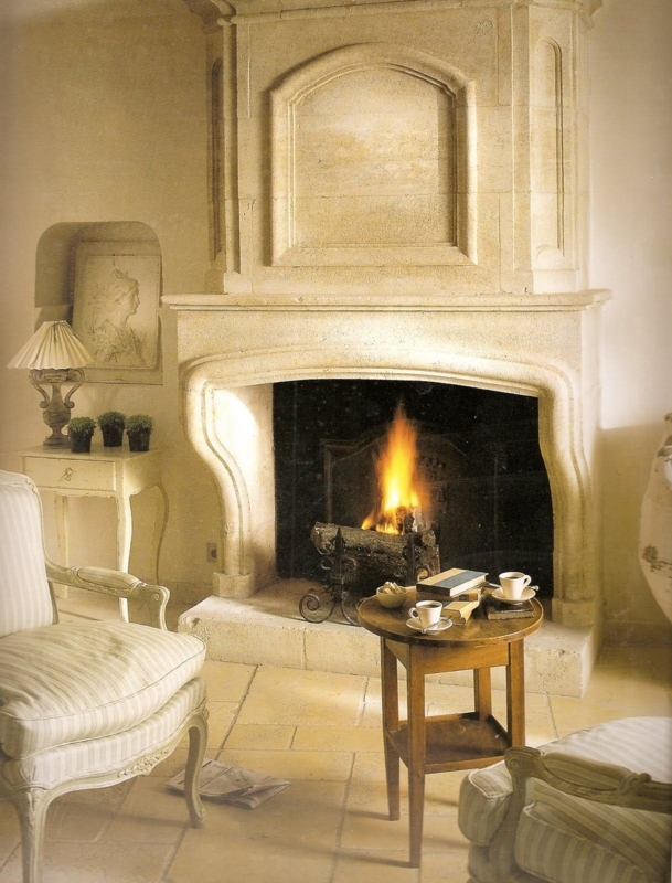 Elegant French Country Stone Fireplace Design